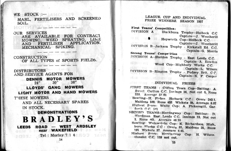1957 League, Cup and Individual Prize Winners